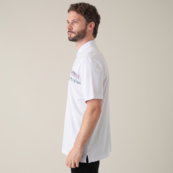T/C スムース素材 チェストプリント 半袖ポロ(MENS)