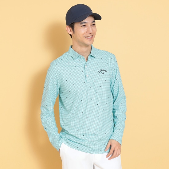 ポリエステルカノコ千鳥柄長袖シャツ (MENS)